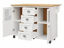 Carrito de servicio - Carrito de servicio con 4 cajones y 2 puertas - Bandeja retráctil y especiero - para comedores y cocinas Blanco Outlet