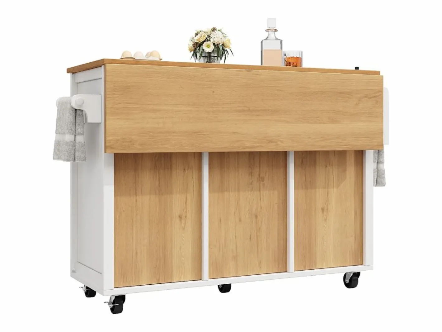 Carrito de servicio - Carrito de servicio con 4 cajones y 2 puertas - Bandeja retráctil y especiero - para comedores y cocinas Blanco Outlet