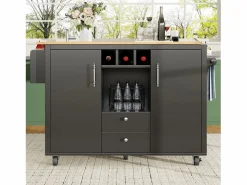 Isla Cocina|Carrito de servicio - Carrito de servicio con 2 cajones y 2 puertas - Especiero y botellero - para comedor