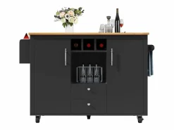 Isla Cocina|Carrito de servicio - Carrito de servicio con 2 cajones y 2 puertas - Especiero y botellero - para comedor