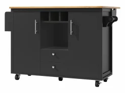 Isla Cocina|Carrito de servicio - Carrito de servicio con 2 cajones y 2 puertas - Especiero y botellero - para comedor