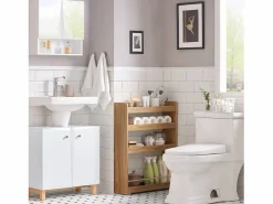 Sobuy Carrito Multiuso con 4 Ruedas y 4 Bandejas Carrito Estrecho para Cocina y Baño Marrón 60 x 18,5 x 81 cm NSR01-PF ES Marru00f3n New