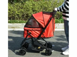 Carrito para perros y gatos, plegable, con funda de poliéster, color , 4 ruedas giratorias (76,5 x 52 x 95 cm) Rojo Online