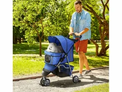 Carrito plegable para perros y gatos, diseño práctico, tela oxford, , con freno y mosquitera (75x45x97cm) Azul Sale