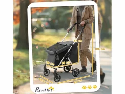 Transportín De Paseo Para Animales|Carrito plegable para perros y gatos, de aluminio ligero, con cojín y cesta de almacenamiento, (80 x 48,5 x 106 cm)