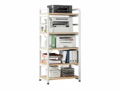 Carro de Almacenamiento con 5 Estantes y Soporte de Impresora de Gran Resistencia para Oficina Cocina Dormitorio 60x40x140 cm y Madera Blanco Clearance