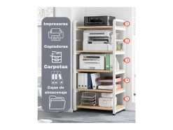 Carro de Almacenamiento con 5 Estantes y Soporte de Impresora de Gran Resistencia para Oficina Cocina Dormitorio 60x40x140 cm y Madera Blanco Clearance