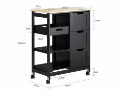 Sobuy Mueble Camarera|Carro de Almacenamiento Mueble Auxiliar Cocina Carrito de Servir con 3 Cajones 2 Estantes y 1 Bandeja Extraíble FKW79-SCH ES