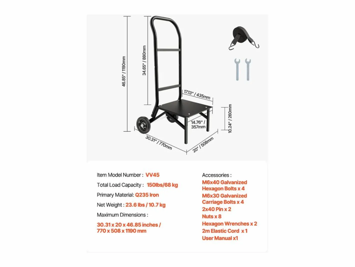 Carro de Apoyo Porta Sillas Plegables SucceBuy, para 10 Sillas, Carga 68kg para Empujar Negro Outlet