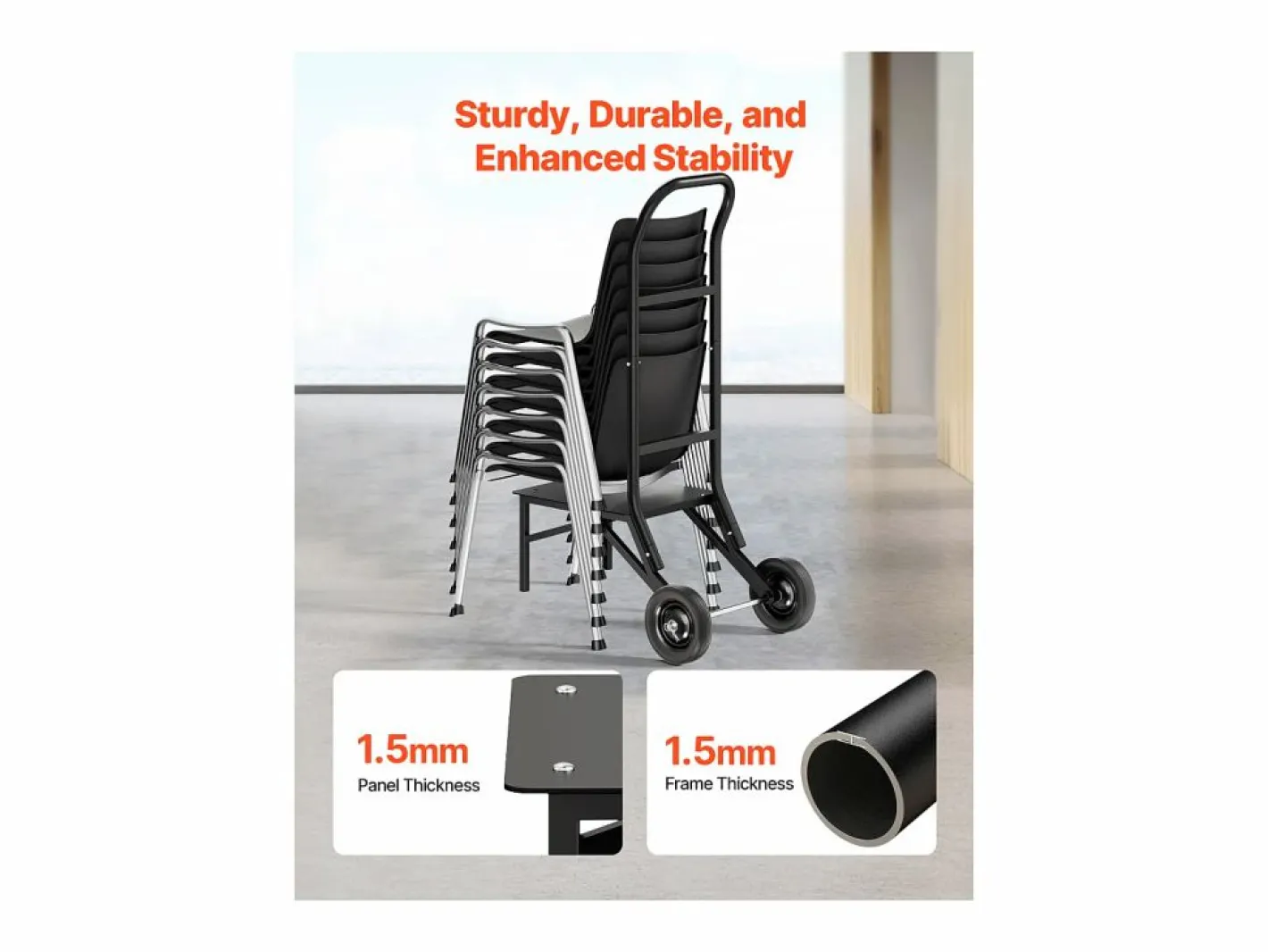 Carro de Apoyo Porta Sillas Plegables SucceBuy, para 10 Sillas, Carga 68kg para Empujar Negro Outlet