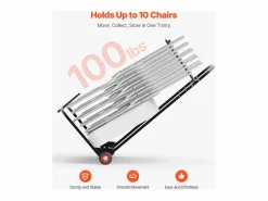 Carro de Apoyo Porta Sillas Plegables SucceBuy, para 10 Sillas, Carga 45kg para Empujar^ Best