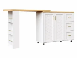 Carro de bar extensible con 2 puertas y 3 cajones, con ruedas, mostrador exterior de madera,^KOMHTOM Online