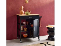 Sweeek Carro de cocina con bandeja de madera de pino Negro Discount