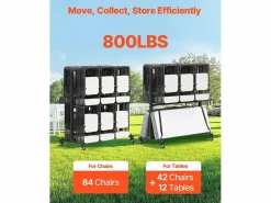 Carro de Servicio SucceBuy, Soporte de Silla Plegable para 84 Sillas/12 Mesas + 42 Sillas, Carga Máxima 363 kg, con Ruedas y Soportes en Caucho^ New