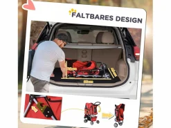 Transportín De Paseo Para Animales|Carro para perros plegable y ligero, fabricado en tejido Oxford, color , con freno y mosquitera (75x45x97cm)