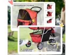 Transportín De Paseo Para Animales|Carro para perros plegable y ligero, fabricado en tejido Oxford, color , con freno y mosquitera (75x45x97cm)