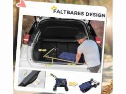 Carro plegable para perros, con cojín, bolsillos laterales y ventanas de malla, poliéster, azul (102x62x105cm)^ Hot
