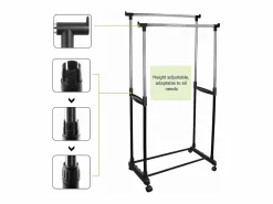 DripeX Burro Para Ropa|Carryando con ropa con ruedas, altura de la barra de ropa estirada de 90-160 cm, con soporte de chaussure, carga máxima. 50 kg, 2 barras