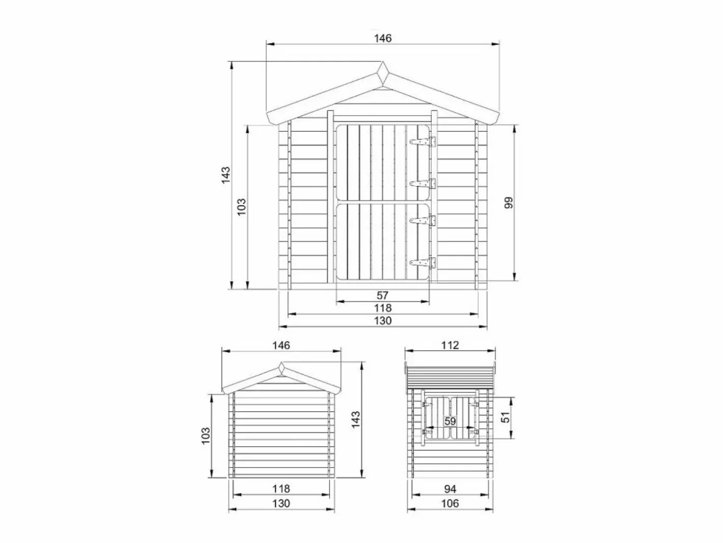 Casa de madera para niños sin suelo - L112xL146xA143 cm/ 1.1m² - M516-1^Timbela Outlet