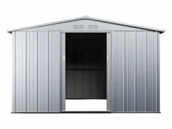 EXPERTLAND Caseta de jardín de 7,82m² de acero galvanizado gris - LINUS Gris claro Discount