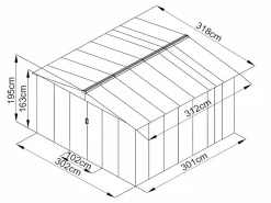 EXPERTLAND Caseta de jardín de 9,92m² de acero galvanizado gris - LINUS Gris claro Discount