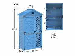 Merax Caseta de jardín de madera maciza con techo inclinado resistente a la intemperie - 2 puertas 3 estantes - 90 x 56,5 x 175,3 cm - Azul