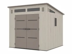 EXPERTLAND Caseta De Jardín|Caseta de jardín de resina con tejado inclinado beige y marrón 6,5 m² con suelo - grosor 22 mm - ANTEVA