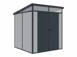 EXPERTLAND Caseta de jardín de resina gris 3,65m² con suelo, MINARO Gris claro / Gris antracita / Gris