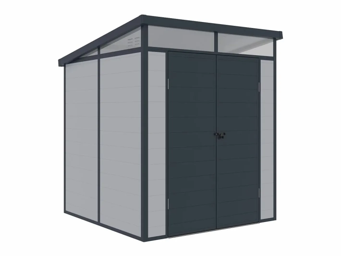EXPERTLAND Caseta de jardín de resina gris 3,65m² con suelo, MINARO Gris claro / Gris antracita / Gris