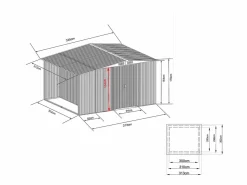 EXPERTLAND Caseta de jardín LERY de 10,5 m² de acero galvanizado gris Gris antracita Outlet