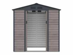 EXPERTLAND Caseta de jardín metal de acero galvanizado efecto madera gris 2,79 m² ADELMO Gris antracita / Color natural oscuro Online