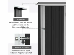 Caseta de jardín metálica con puerta, acero resistente, oscuro, techo cerrado (142x84x189cm) Gris Discount