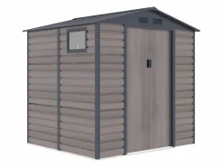EXPERTLAND Caseta jardín acero galvanizado efecto madera - 4,15 m² - ideal para herramientas- ADELMO Gris antracita / Color natural oscuro Hot