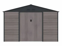 EXPERTLAND Caseta jardín acero galvanizado efecto madera - 10,98m² - ideal para herramientas- ADELMO Gris antracita / Color natural oscuro Outlet