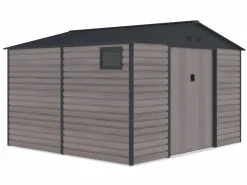 EXPERTLAND Caseta jardín acero galvanizado efecto madera - 10,98m² - ideal para herramientas- ADELMO Gris antracita / Color natural oscuro Outlet