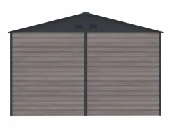 EXPERTLAND Caseta jardín acero galvanizado efecto madera - 10,98m² - ideal para herramientas- ADELMO Gris antracita / Color natural oscuro Outlet