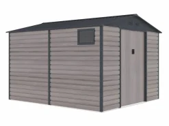 EXPERTLAND Caseta jardín acero galvanizado efecto madera - 8,94 m² - ideal para herramientas- ADELMO Gris antracita / Color natural oscuro
