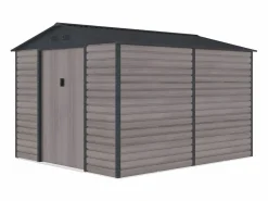 EXPERTLAND Caseta jardín acero galvanizado efecto madera - 8,94 m² - ideal para herramientas- ADELMO Gris antracita / Color natural oscuro