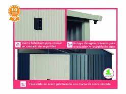 Caseta metal Stark 4,6m2 - 10 años de garantía - 194x239x203cm. Cobertizo jardin^Wasabi Discount