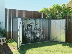 EXPERTLAND Caseta De Jardín|Caseta para bicicletas metal de acero galvanizado efecto madera 4 m² para 4 bicicletas NIKI