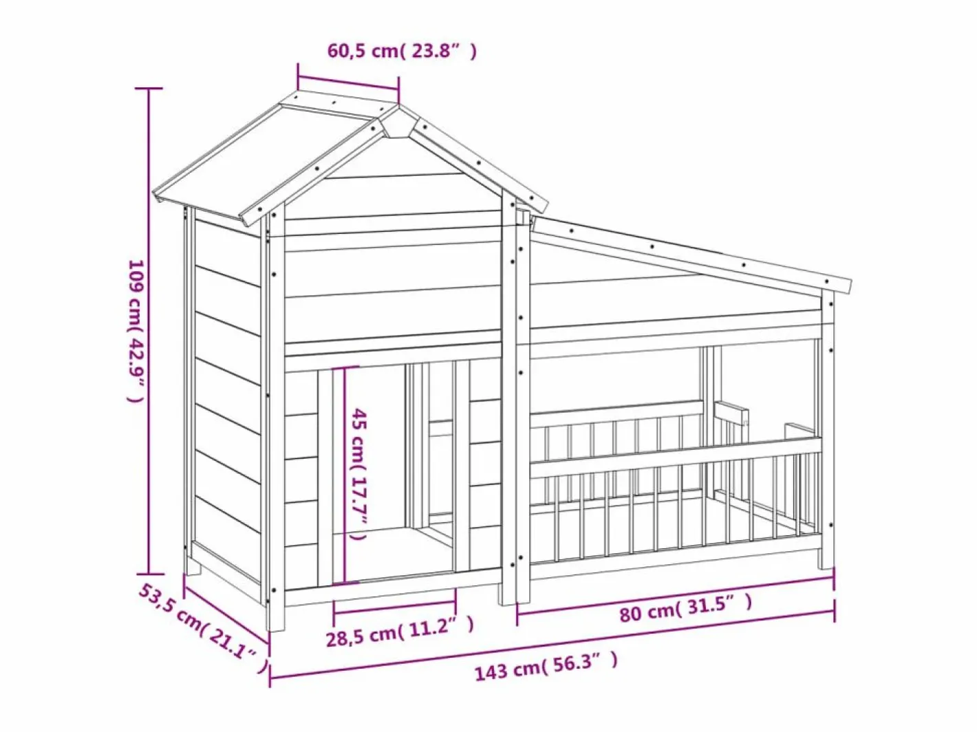 Clicnbuy Seguridad Para Mascotas|Caseta para perros madera maciza de pino 143x60,5x109 cm