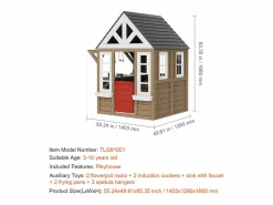 Cabaña Infantil|Casita de Juegos Infantil SucceBuy de Madera con Puerta, Ventana y Lavabo