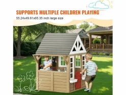 Cabaña Infantil|Casita de Juegos Infantil SucceBuy de Madera con Puerta, Ventana y Lavabo