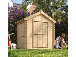 Timbela Casitas de madera infantiles jardin con el suelo - 1.1m² / L146xB112xA145 cm - M516 Color natural claro Best