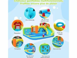Castillo inflable con trampolines, ventilador, deslizamiento, cesta de baloncesto, de 3 a 8 años, 410x315x203cm^DripeX New