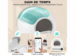 DripeX Cat Hoilet House, Bandeja de arena, limpia automáticamente, olor eliminado, con sensor infrarrojo y aplicación, 48x52x50.5cm Blanco Outlet