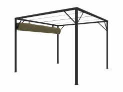 Cenador de jardín con techo retráctil gris taupe 3x3m 180 g/m² ES386734 Topo