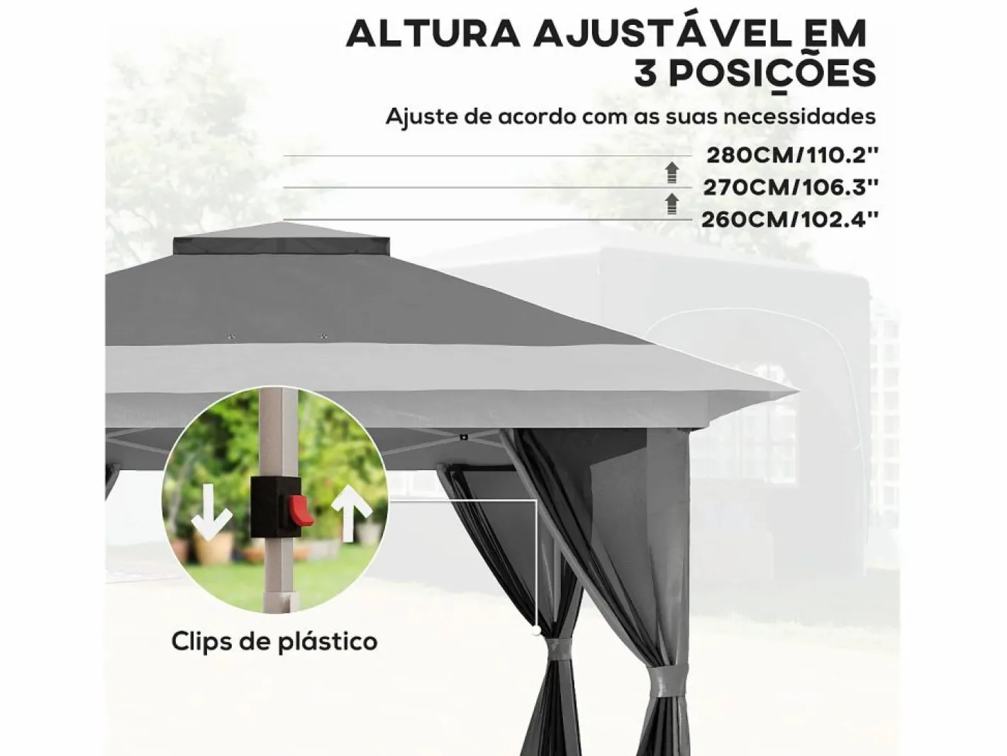 Outsunny Cenador Dhile plegable + cortinas removibles gris oscuro 280x356 cm Gris antracita Clearance