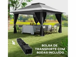 Outsunny Cenador Dhile plegable + cortinas removibles gris oscuro 280x356 cm Gris antracita Clearance