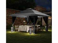 Outsunny Cenador Dhile plegable + cortinas removibles gris oscuro 280x356 cm Gris antracita Clearance